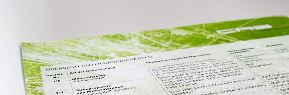 Bloc-notes CRB avec aperçu des types d'examens | © CRB Analyse Service GmbH